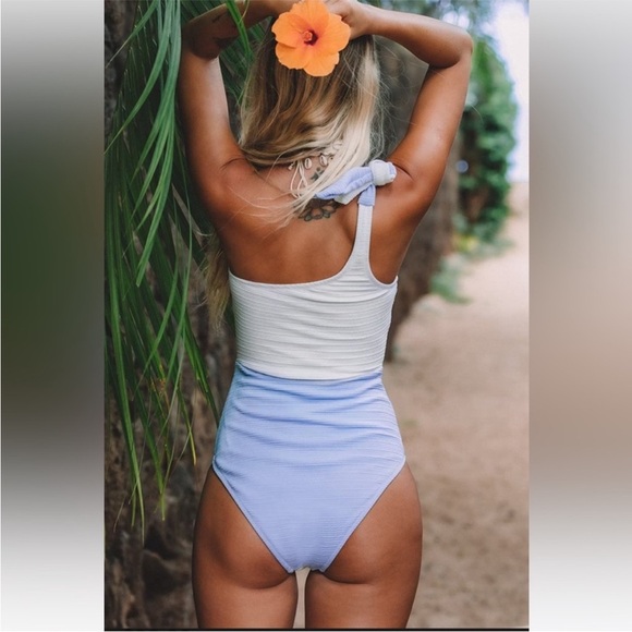 NEW Cupshe blue and white one shoulder one piece swimsuit - Picture 2 of 8